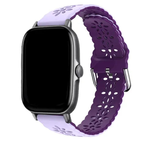 Patterned Silicone Strap, lilac/purple, on a watch, 3/4 front view