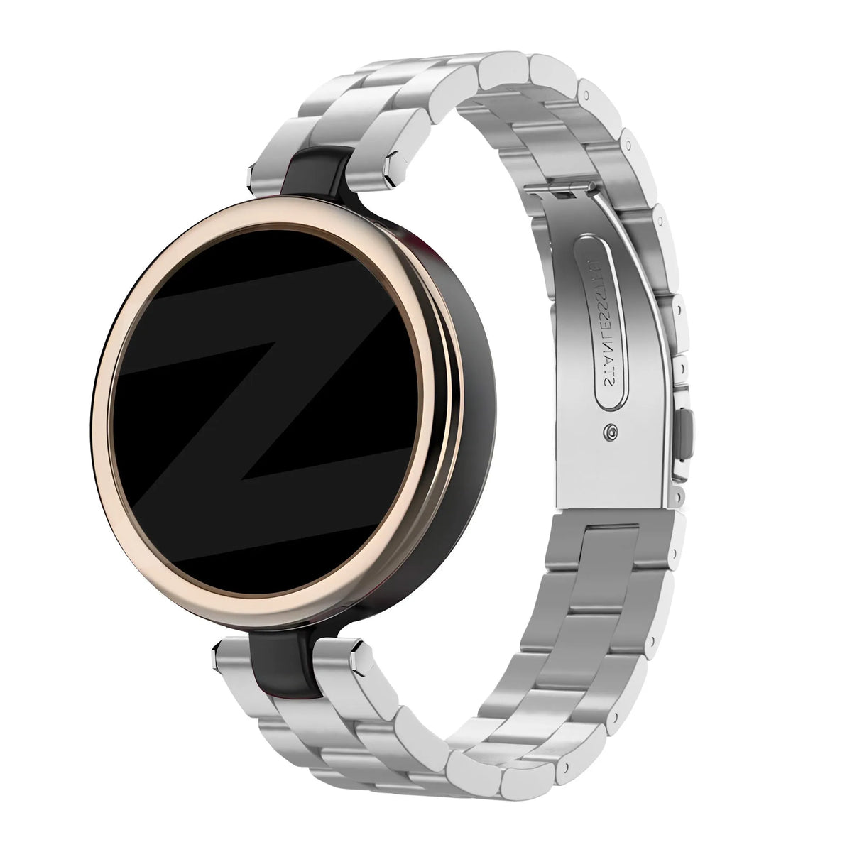 Steel Strap 'Classic', silver, on a watch, 3/4 front view