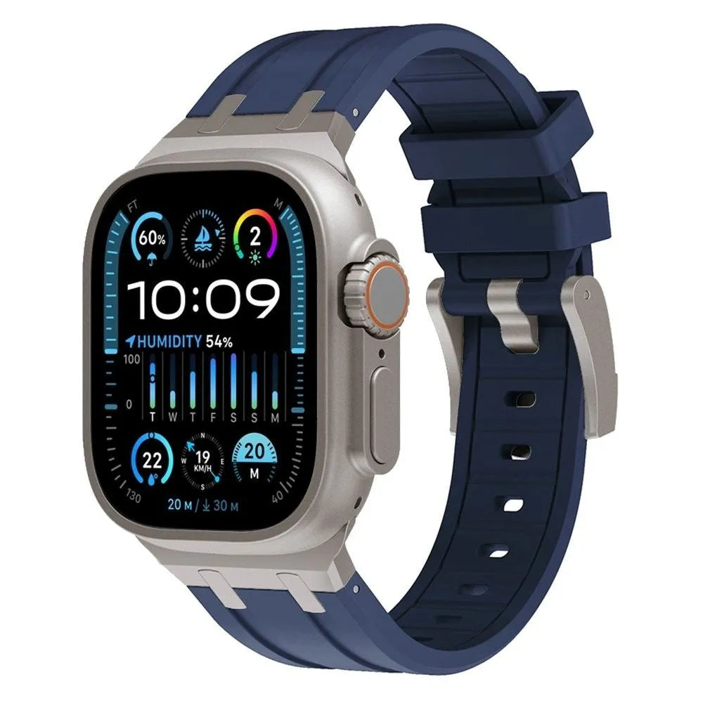 Apple Watch luxe liquid silicone band (blauw met titanium)