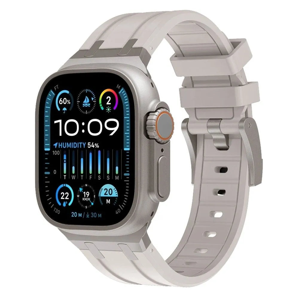 Apple Watch luxe liquid silicone band (sterrenlicht met titanium) 