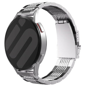 Luxury Steel Link Strap, silver, on a watch, 3/4 front view