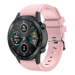 Twill Silicone Strap, pink, on a watch, 3/4 front view