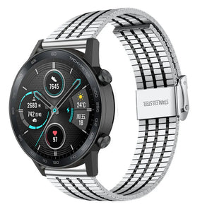 Fine Steel Strap, silver/black, on a watch, 3/4 front view