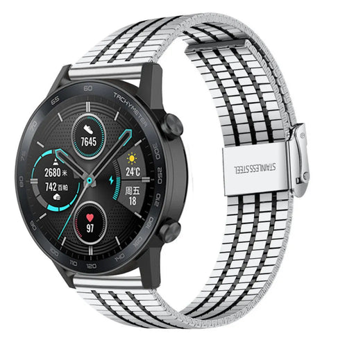 Fine Steel Strap, silver/black, on a watch, 3/4 front view