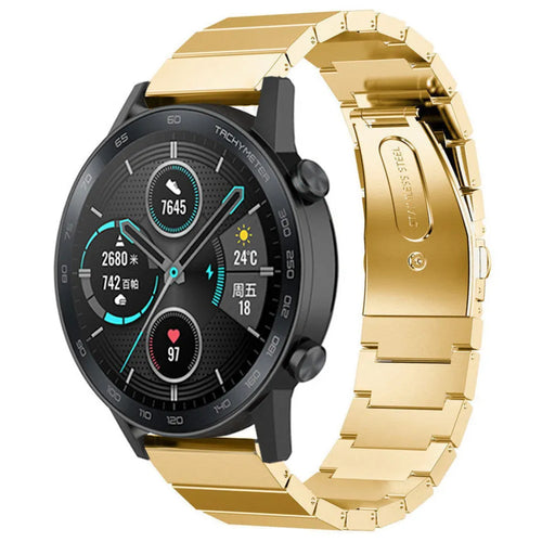 Premium Metal Strap, gold, on a watch, 3/4 front view