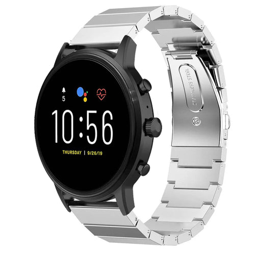 Premium Metal Strap, silver, on a watch, 3/4 front view