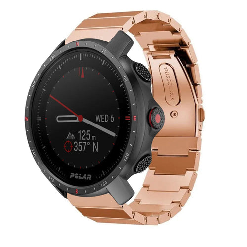 Premium Metal Strap, rose gold, on a watch, 3/4 front view