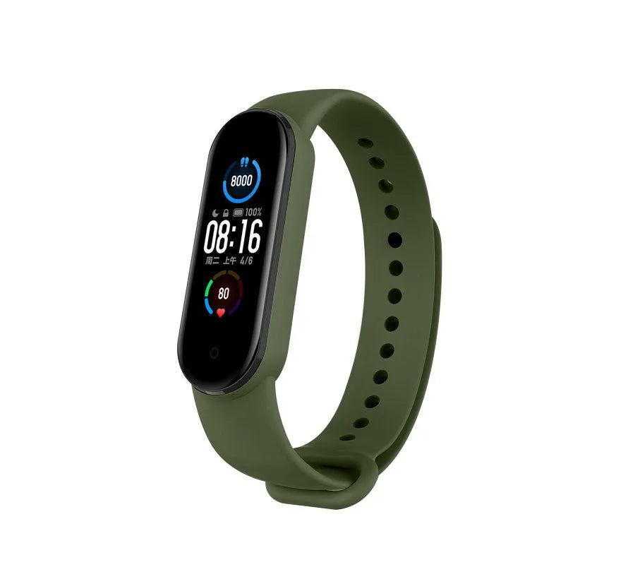 Silicone Strap, green, on a watch, 3/4 front view