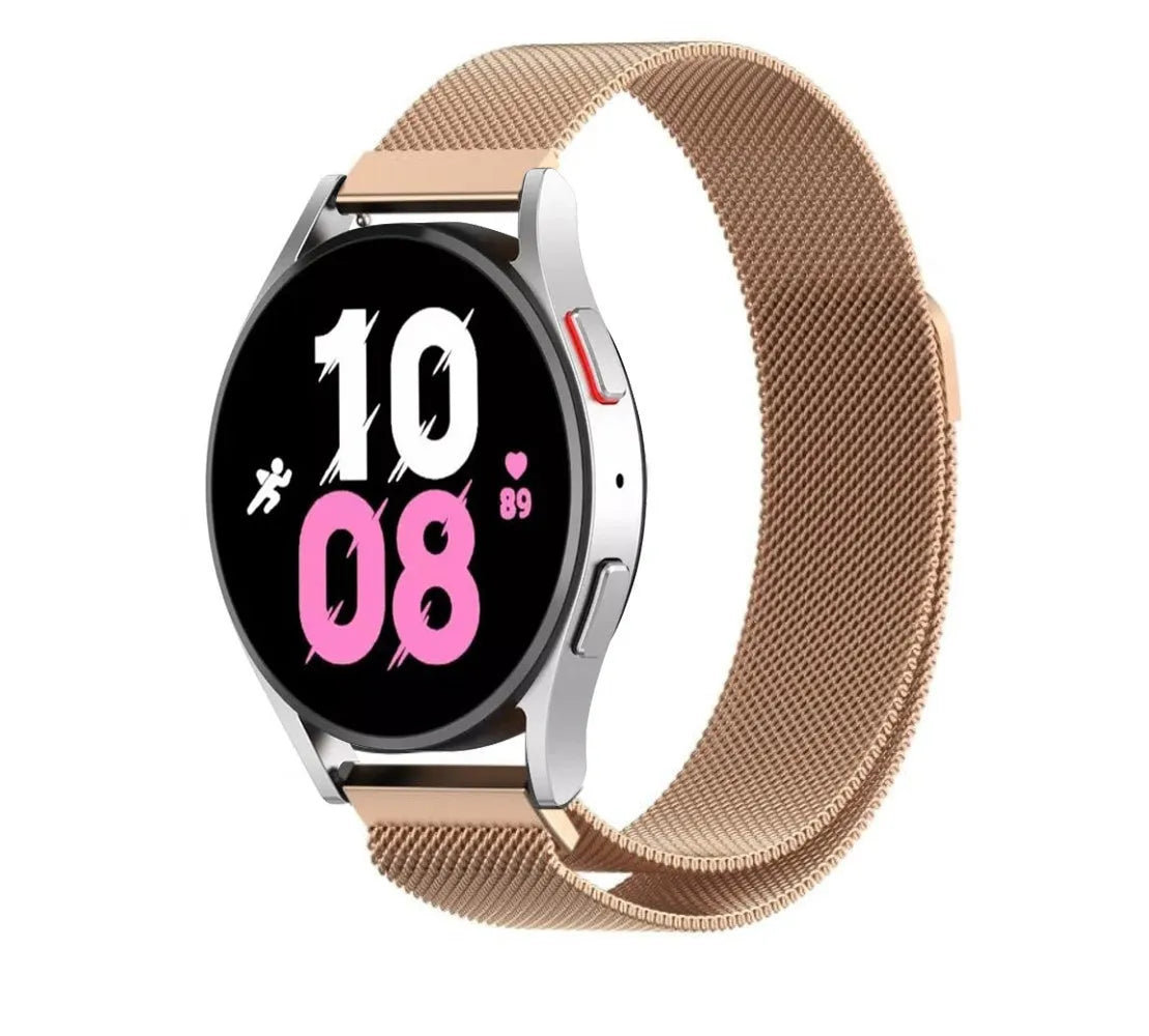 Milanese Strap, rose gold, on a watch, 3/4 front view