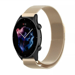 Milanese Strap, champagne, on a watch, 3/4 front view