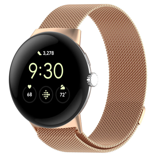 Milanese Strap, rose gold, on a watch, 3/4 front view