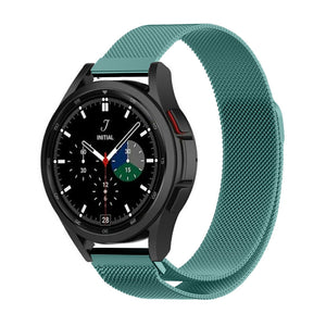 Milanese Strap, green, on a watch, 3/4 front view