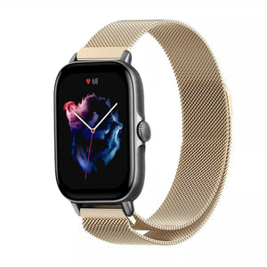 Milanese Strap, champagne, on a watch, 3/4 front view