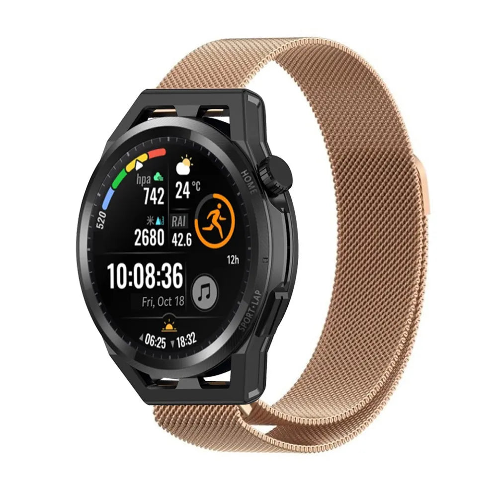 Milanese Strap, rose gold, on a watch, 3/4 front view