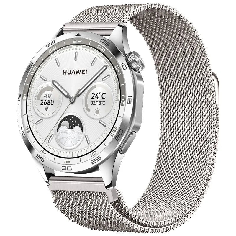 Milanese Strap, starlight, on a watch, 3/4 front view