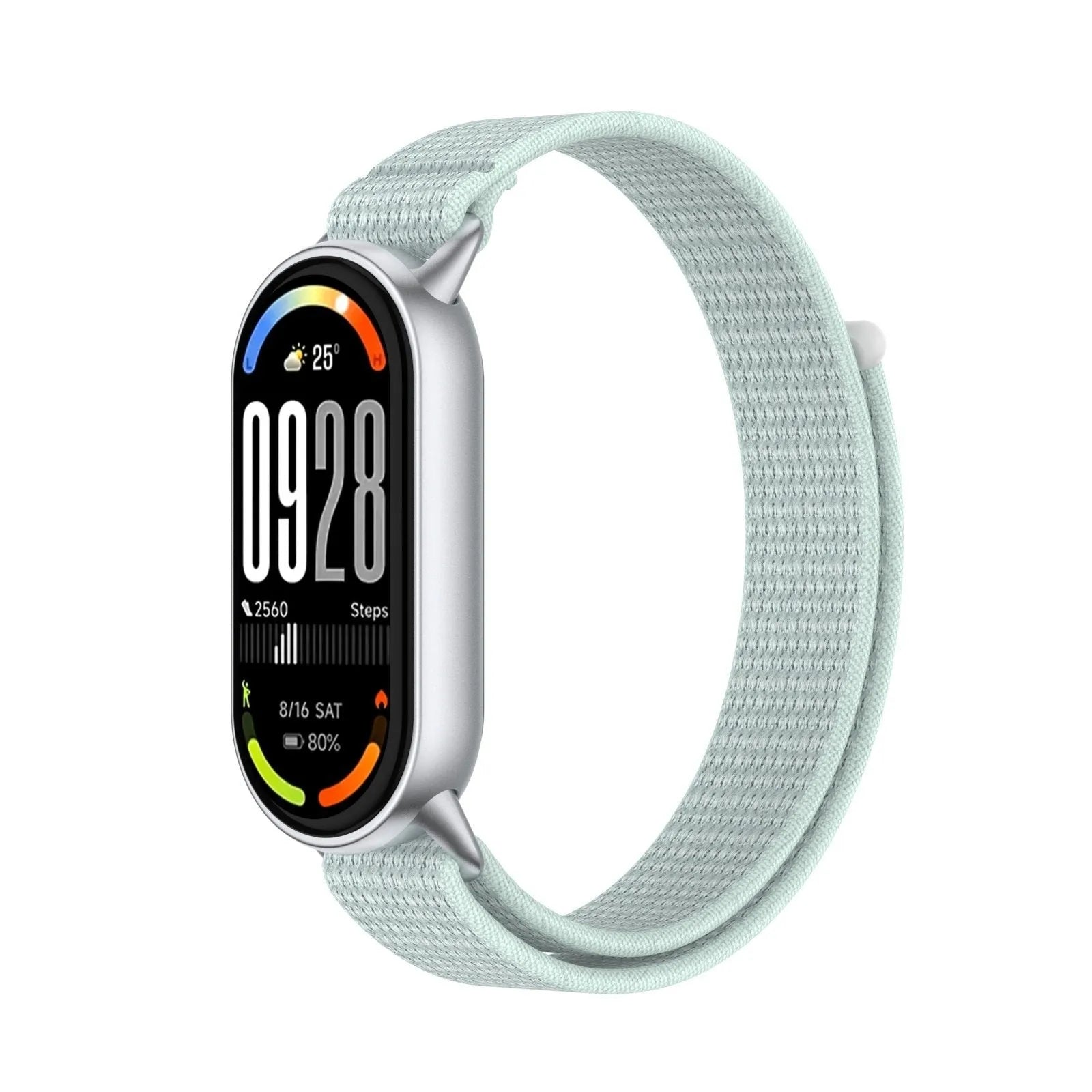 Modern Nylon Strap, cyan, on a watch, 3/4 front view