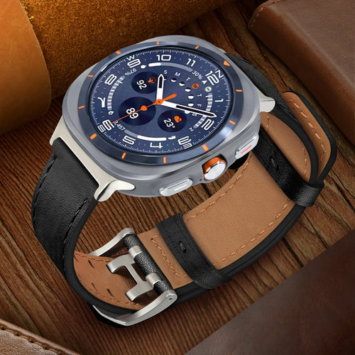 Samsung Galaxy Watch Ultra double pin leren band (zwart)