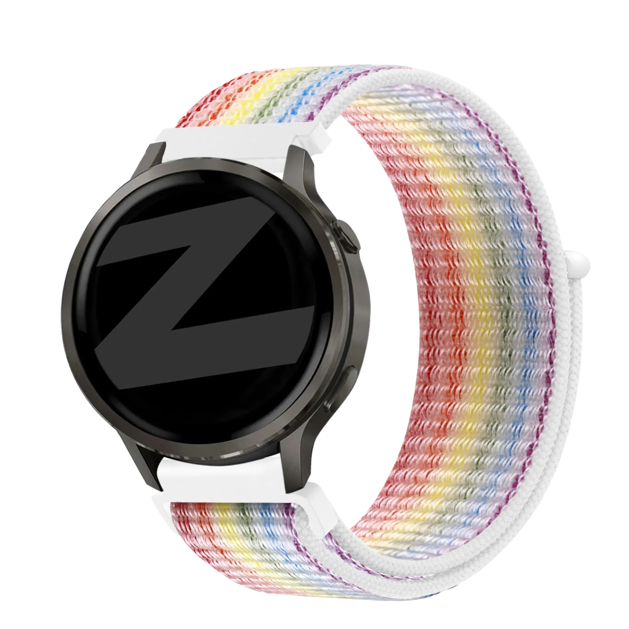 Nylon Loop Strap, multicolour, on a watch, 3/4 front view