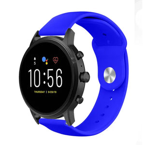 Silicone Sport Strap, blue, on a watch, 3/4 front view