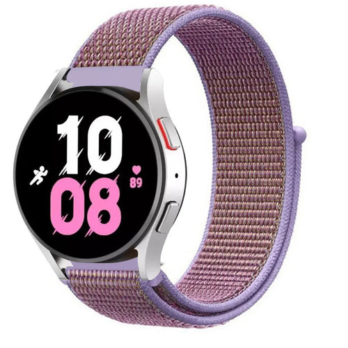 Nylon Strap, purple, on a watch, 3/4 front view