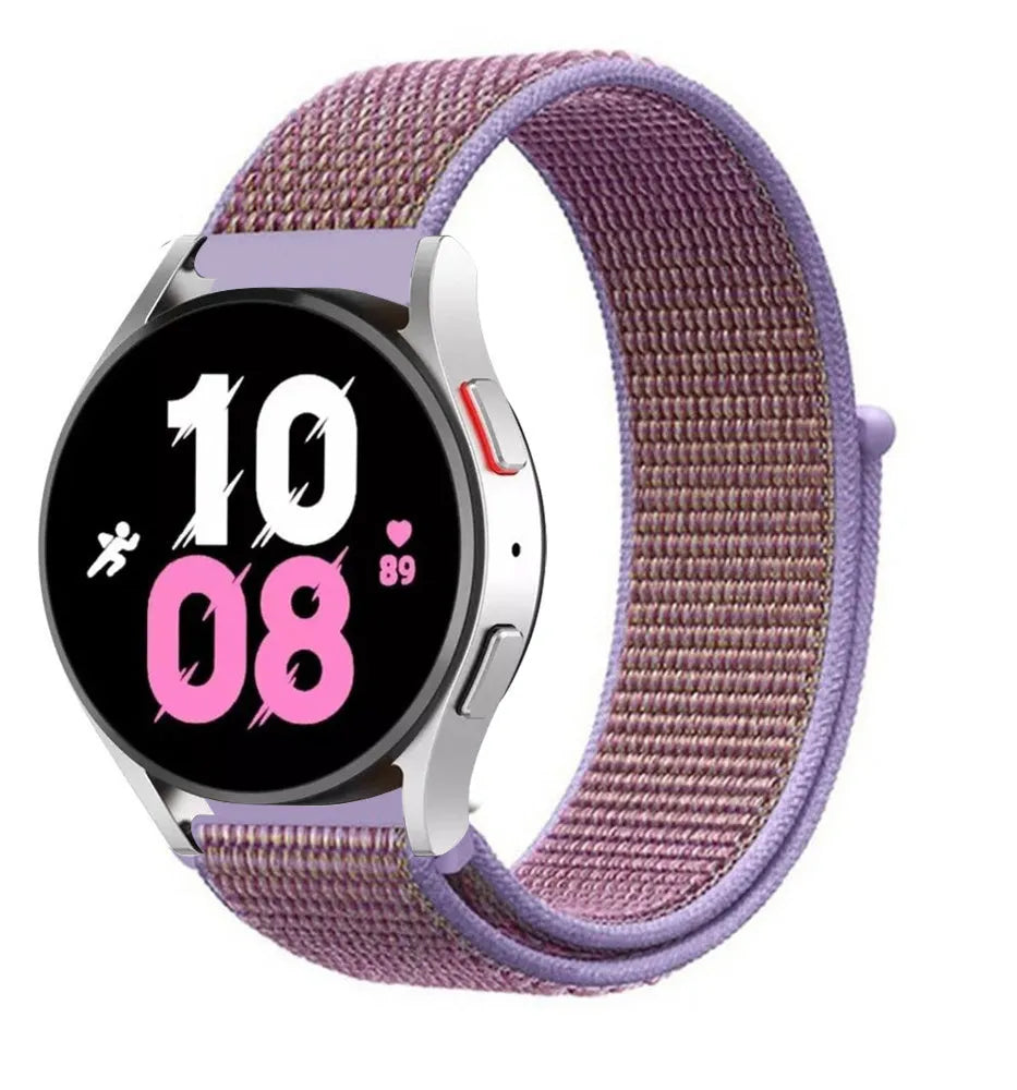 Nylon Strap, purple, on a watch, 3/4 front view