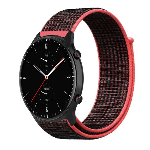 Nylon Strap, black/coral, on a watch, 3/4 front view