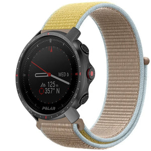 Nylon Strap, camel, on a watch, 3/4 front view