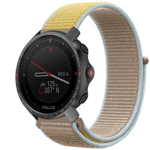 Nylon Strap, camel, on a watch, 3/4 front view