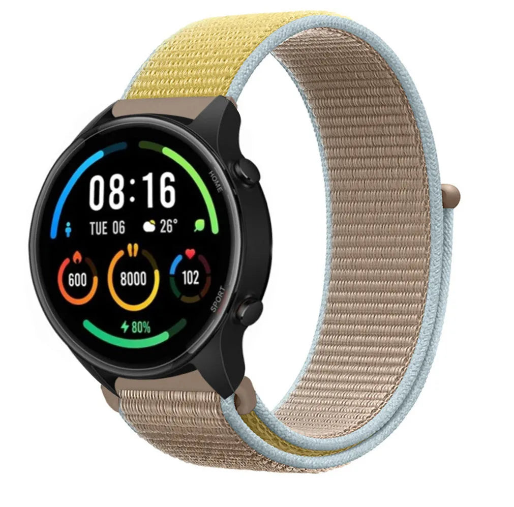 Nylon Strap, camel, on a watch, 3/4 front view