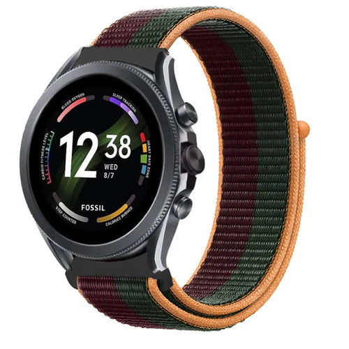 Nylon Strap, dark cherry, on a watch, 3/4 front view
