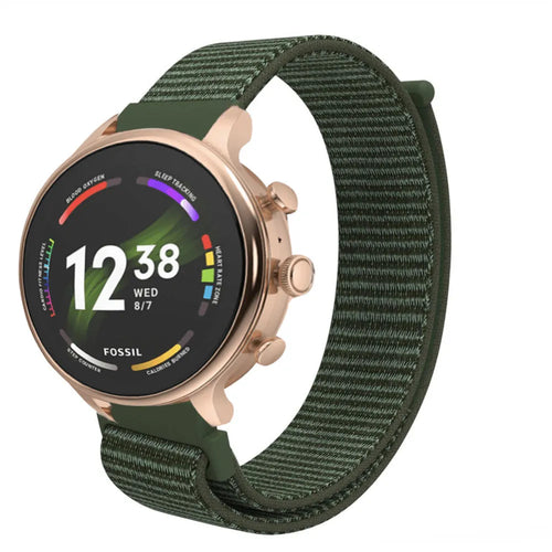 Nylon Strap, dark green, on a watch, 3/4 front view