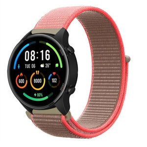 Nylon Strap, neon pink, on a watch, 3/4 front view