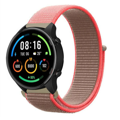 Nylon Strap, neon pink, on a watch, 3/4 front view