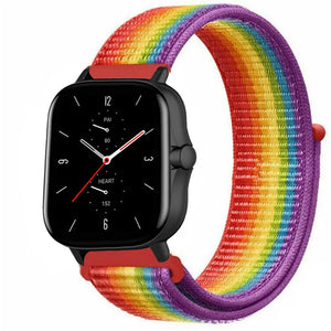 Nylon Strap, rainbow, on a watch, 3/4 front view