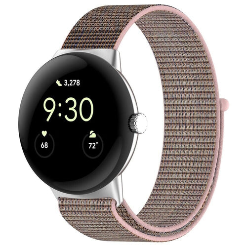 Nylon Strap, pink, on a watch, 3/4 front view