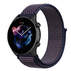 Nylon Strap, indigo, on a watch, 3/4 front view