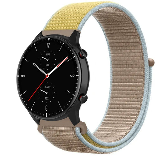 Nylon Strap, camel, on a watch, 3/4 front view