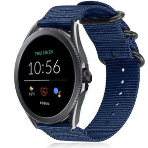 Nylon Buckle Strap, blue, on a watch, 3/4 front view