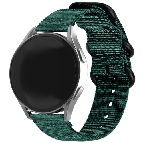 Nylon Buckle Strap, dark green, on a watch, 3/4 front view