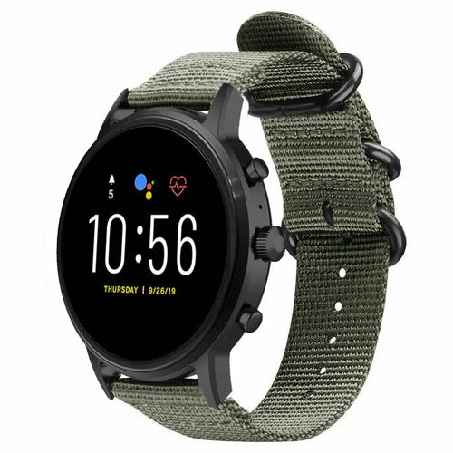 Nylon Buckle Strap, green, on a watch, 3/4 front view