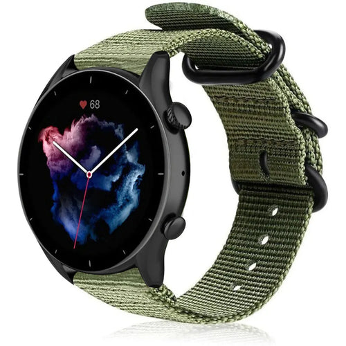 Nylon Buckle Strap, green, on a watch, 3/4 front view
