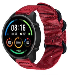 Nylon Buckle Strap, red, on a watch, 3/4 front view