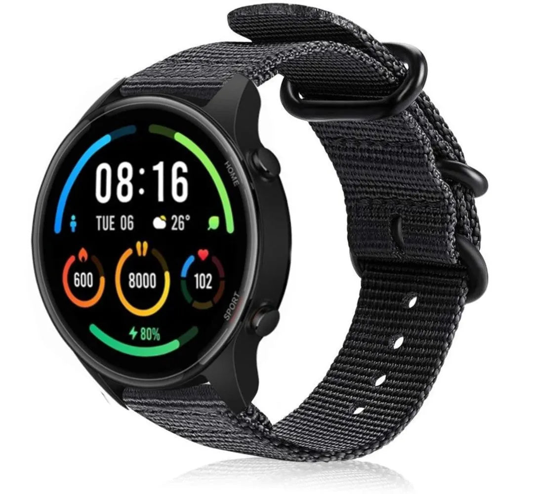 Nylon Buckle Strap, black, on a watch, 3/4 front view