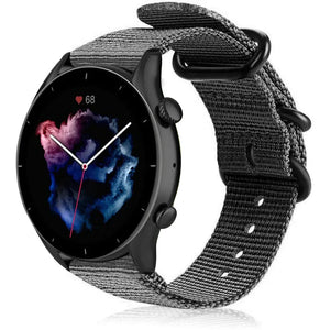 Nylon Buckle Strap, black, on a watch, 3/4 front view