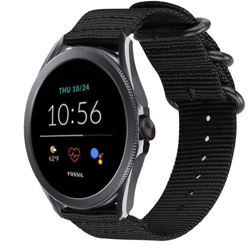 Nylon Buckle Strap, black, on a watch, 3/4 front view