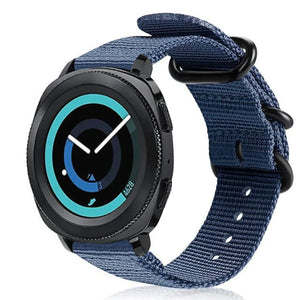 Nylon Buckle Strap, blue, on a watch, 3/4 front view