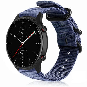Nylon Buckle Strap, blue, on a watch, 3/4 front view