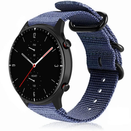 Nylon Buckle Strap, blue, on a watch, 3/4 front view