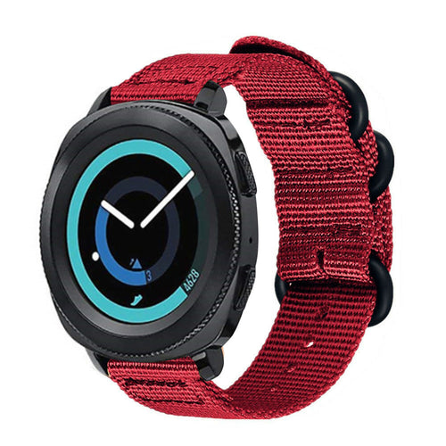 Nylon Buckle Strap, red, on a watch, 3/4 front view