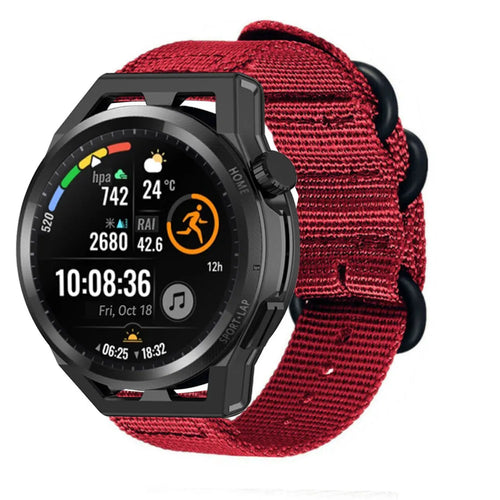 Nylon Buckle Strap, red, on a watch, 3/4 front view